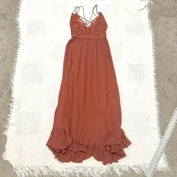 Free People One medium Adella crochet lace maxi slip dress D2 3101 - Picture 9 of 10